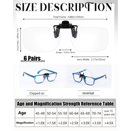 Copkim 6 Pairs Clip on Reading Glasses Flip up Magnifying Clip on Lens Blue Light Blocking Non Prescription Reading Glasses(1.0 X)