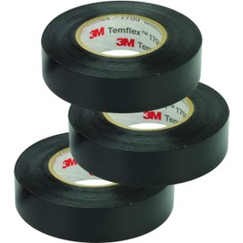 3M Temflex Vinyl Electrical Tape, 1700, 3/4 in x 60 ft, Black 1.5core (3-Roll)