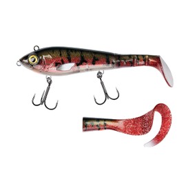 Abu Garcia Svartzonker McHybrid Fishing Hook | Hard Lures, Predator Fishing, Pike | Supplied with Paddle Tail and Curl Tail - 74g | 165mm - Red Sucker