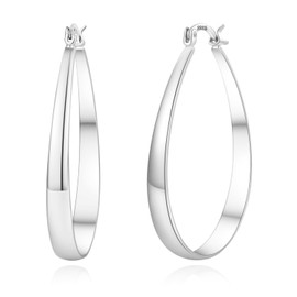 PABBEU Sterling Silver Hoop Earrings for Women Thick Large Hoops Earrings Lightweight Hypoallergenic Oval Silver Hoop Earring for Women Gifts 30/40/50/60MM