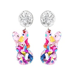 Glittering Easter Bunny Egg Sequin Earrings Women's Colorful Easter Bunny Draping Acrylic Earrings Easter Accessories - Pink Bunny A