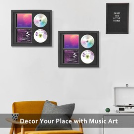 FramePro Double CD Display Frame Case 14.2"x12.8", Signed Record Discs Holder with Real Glass, Wall Hangin Music Decor, Black Mat