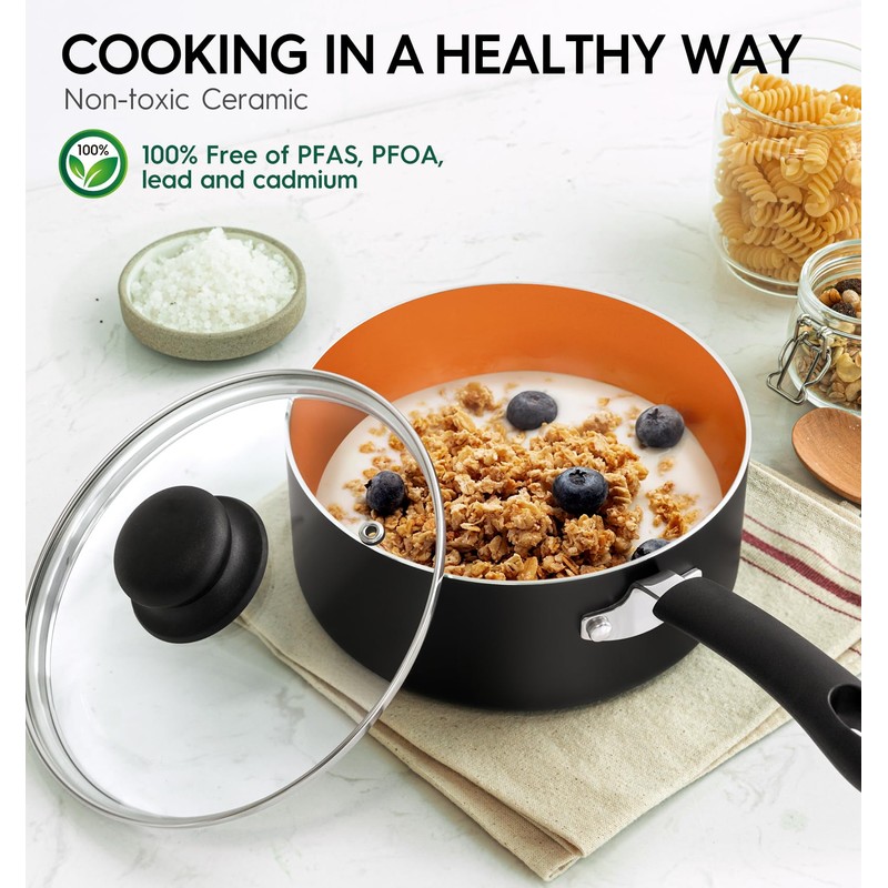 MICHELANGELO Nonstick Sauce Pan with Lid 1QT, 2QT & 3QT,