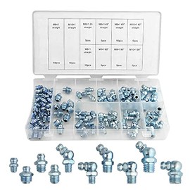 XINGYHENG 110Pcs Metric Hydraulic Grease Fitting Galvanized Steel M6 M8 M10 Straight 90 Degree  45 Degree Grease Fitting Assortment Kit