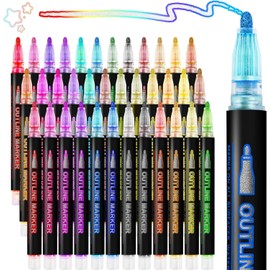 TSZCOO 36 Colores Marcadores Metálicos de Doble Línea,Plumones Mágico para Contornos,Marcadores Acrílicos,Álbumes de Fotos, Tarjetas de Felicitación,garabatos,Dibujar,Hacer Carteles