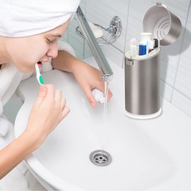 Conzon Toothbrush Holders for Bathrooms, Travel Toothbrush Organizer Toothbrush and Toothpaste Holders, 5 Slots Tooth Brushing Holder with Cover for Bathroom Countertop Organizer