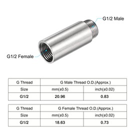 sourcing map Stainless Steel Extension Pipe Fitting 50mm G1/2 Female to G1/2 Male Thread Reducer Coupling Adapter Connector Pack of 2