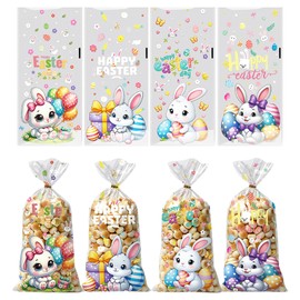 Larfraecy Easter Cellophane Bags 50Pcs Easter Treat Bags with Twist Ties Easter Gift Bags for Candy Sweet Cookie Easter Treat Bags for Easter Holiday Party Easter Egg Bunny Bags (Clear)
