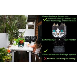 Entlityful Tiffany Cute Cat Stained Glass Flower Pots,Indoor and Outdoor Plant Displays,Cat Plant Planter,Candle Holder Container Decoration 4.6 x 5.15 x 2.3 inch(Without Succulents)