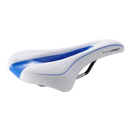 CYCLE PRO CP-SD3256 Bicycle Saddle, Perforated for Flow Comfort, White/Blue, 10.5 oz (298 g), Chromoly Rail, Road Mountain, MTB Cross Bike