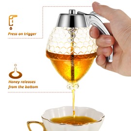 Boao Acrylic Honey Dispenser with Stand Comb Shaped Honey Pot, No Drip Syrup and Sugar Jar Pot with High Capacity Pourer Dispenser