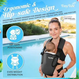 TinyTide Baby Carrier Black - Waterproof Baby Carrier Neoprene Wetsuit with M Seat - Infant Carrier Adjustable Straps, Lightweight & All-Season Use - 4-15kg, 2 Months to 2 Years