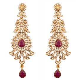 Touchstone Indian Bollywood Rhinestone/faux purple amethyst bridal designer jewelry earrings for women in antique gold tone