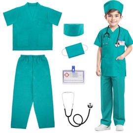 RioRand Doctor Costume for Kids, Toddler Nurse Scrubs with Accessories Christmas Dress Up Cosplay For Boys Girls 3-11 Years