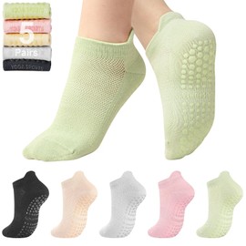 Toes Home Pilates Socks for Women, Grippy Ankle Socks for Yoga, Hospital, Barre Non Slip Ankle Workout Sticky Slipper Socks 5 Pairs Multicolor