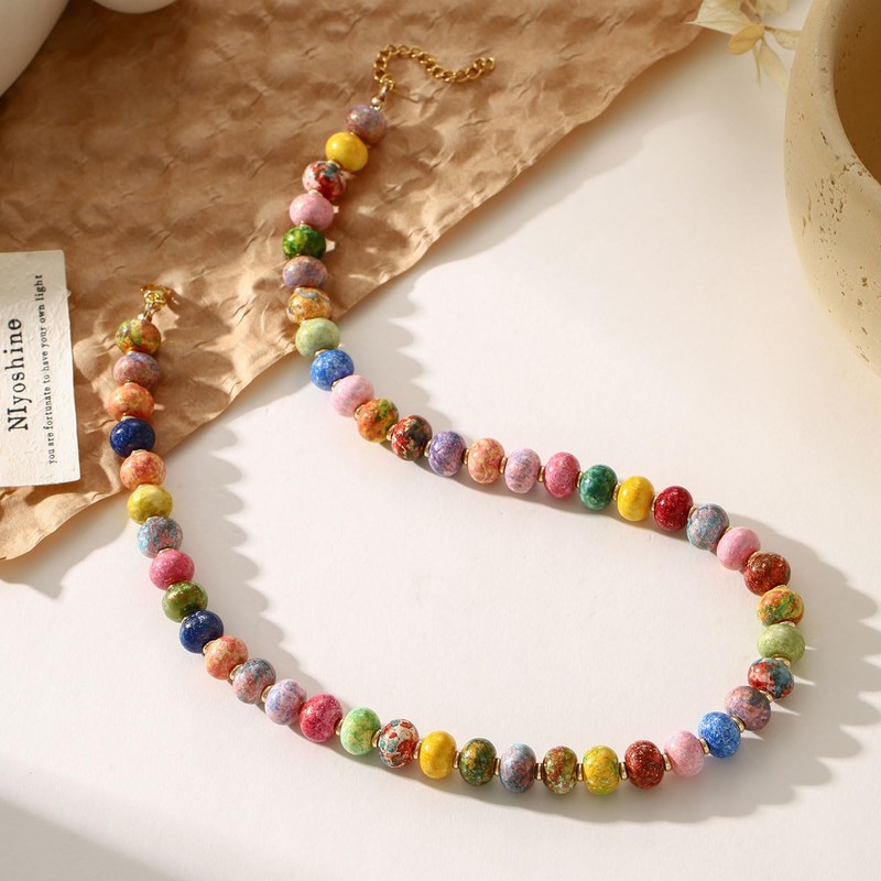AULSIEY Beaded Gemstone Necklaces for Women, Natural Stone Choker Necklace