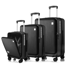 SONSENAI Luggage Sets 3 Piece, ABS Lightweight 20in/24in/28in Luggage, Expandable Carry On Suitcase Set with TSA Lock & Double Wheels, Front Open Hardshell Luggage Sets (Black)