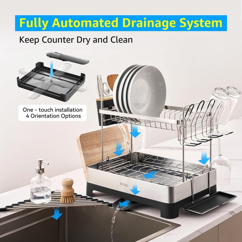 SUNLY 2 Tier Dish Drying Rack, Extra Large Dish Rack,