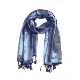Sakkas Two Tone Floral Rose Reversible Pashmina Scarf Shawl Wrap Stole for Women - Blue/Navy