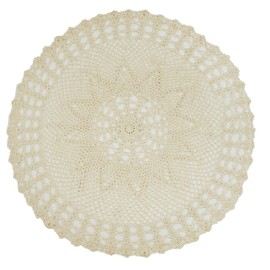 kilofly Home Handmade Crochet Cotton Lace Table Sofa Doily, Waterlily, Beige, 22 inch