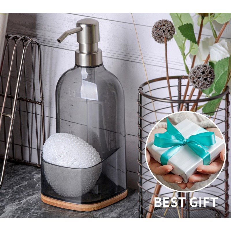Clasin Home Kitchen Soap Dispenser with Sponge Holder, Refillable Acrylic