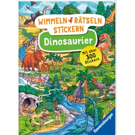 Ravensburger Wimmeln, Rätseln, Stickern: Dinosaurier - Stickerbuch ab 4 Jahren, 13 Wimmelbilder, über 300 Sticker, Dinosaurier