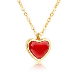 CARPDIM Red Heart Necklace Carnelian necklace, Red stone heart valentines necklaces for women girls 18K Gold Heart Natural Carnelian Healing Trendy Necklace for women Girls