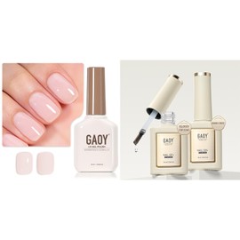 GAOY Sheer Light Pink Gel Nail Polish and Glossy Gel Top Coat and Base Coat Set