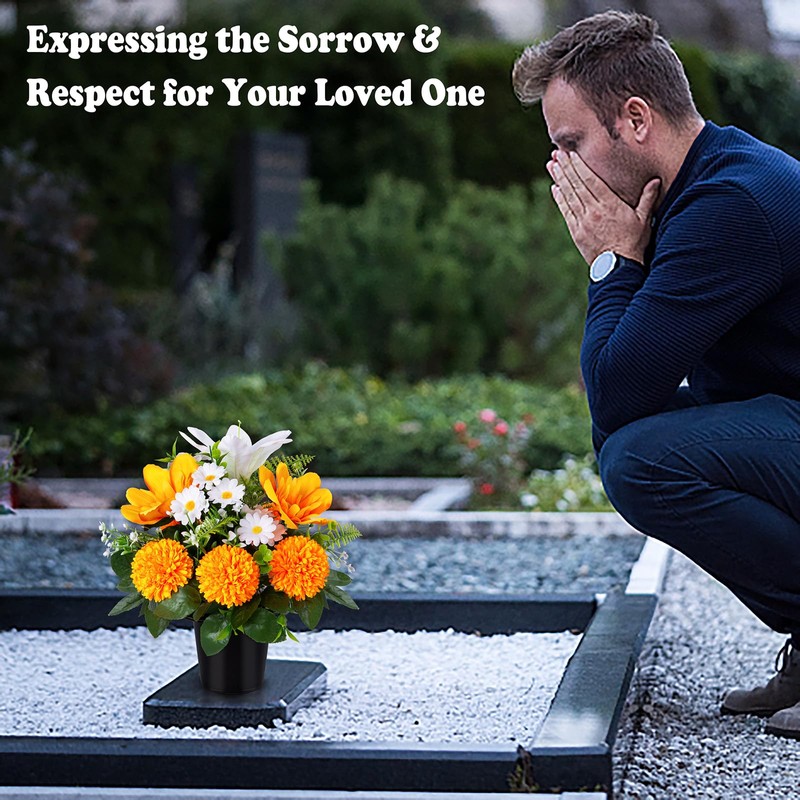 Artificial Cemetery Flowers in Pots, Artificial Chrysanthemums Lily Daisy with
