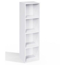 NewBeth 4 Cube Storage Organizer, 4 Tier Cube Low Bookcase Freestanding Storage Display Organizer, Four-Cubes Open Shelf Bookshelf for Home Office (White, 4-Cube)