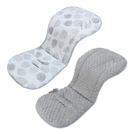Baby Stroller Cushion,Soft Minky Dotted and Printed Stroller Seat Liner-Reversible Universal Breathable and Soft Newborn Stroller Pad, Cotton Infant Car Seat Insert-82x37cm,1 Pack(Gray Leaves)