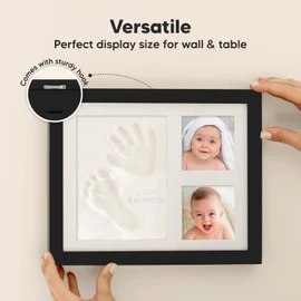 Baby Hand- und Fußabdruck Set mit Bilderrahmen – Abdruck-Kit 28x22 cm mit 2 Fotofächern – Geschenk zur Geburt & Taufe