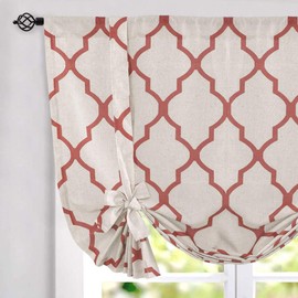 jinchan Moroccan Printed Tie Up Shade Curtains Rod Pocket Drapes Multicolor Medallion Flax Living Room's Small Window Curtains 1 Panel 45 Inch Length Terra Red on Beige