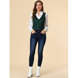 Allegra K Women's Christmas Costumes Waistcoat Steampunk Dressy Sleeveless Jacket Versatile Racerback Suit Vests Green L