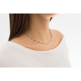 Materia #K82 Women's Necklace Byzantine Chain 3.5 mm Drawn 925 Sterling Silver Rhodium-Plated Including Necklace Box, Sterling Silver