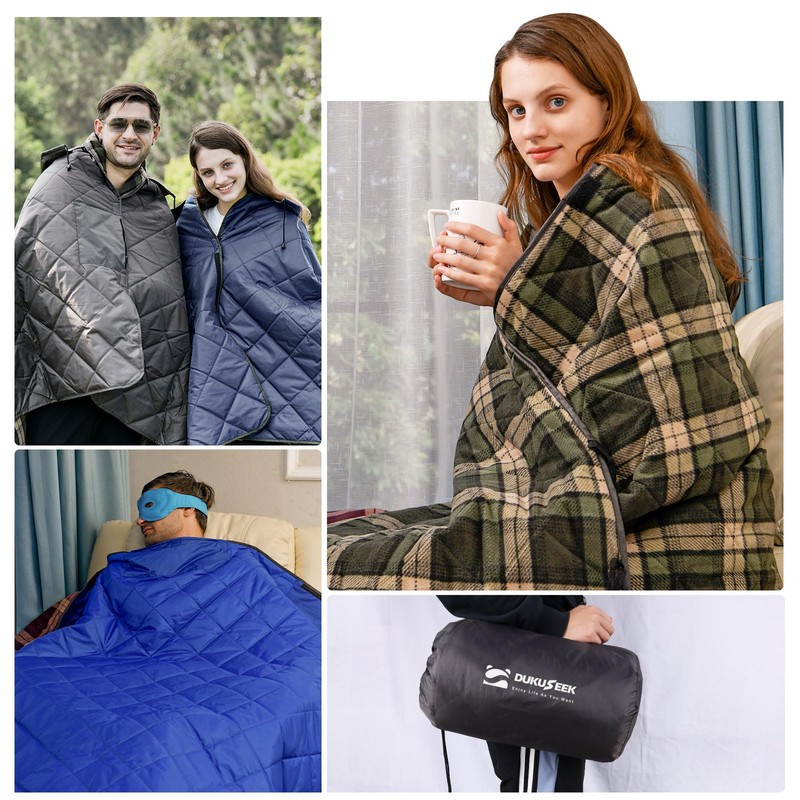 DUKUSEEK Waterproof Camping Blanket with Thick Fleece, Large Outdoor Blanket