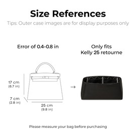 FANJI Project Purse Organizer Insert for Hermes Kelly 25 retourne handbag, Custom Ferfect Fit Inside Premium Aesthetics Embroidered Lightweight Tote Bag Insert Accessories (matte black)