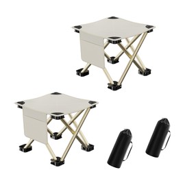 SZRUNZHU 2 Pack Portable Foldable Foot Stool,Compact Camping Foldable Chairs, Camping Stool with Carry Bag 400 lbs max Load (Khaki) Convenient for Travel Chair for Camping，Fishing Hiking，BBQ，
