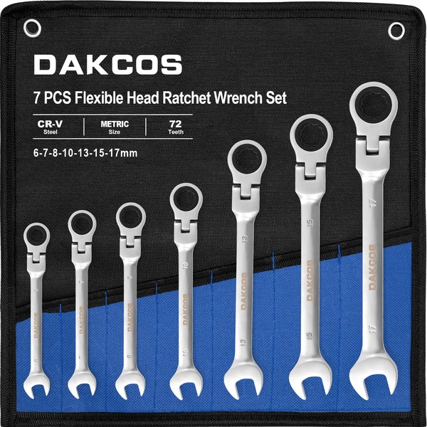 DAKCOS 7 Pieces Flexible Head Ratchet Wrench Set 6-17 mm