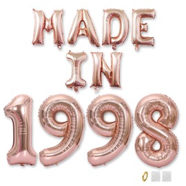 Jurxy Birthday Decoration Women Man 27th Birthday Decoration Balloons Made in 1998 Balloons Rose Gold Foil Balloons Happy Birthday Banner