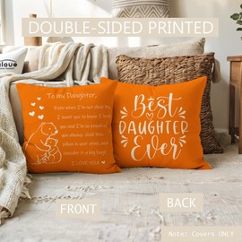 ULOVE LOVE YOURSELF Throw Pillow Cover - Best Daughter Ever - 18 x 18 Inch - Birthday/Graduation Gift - Thanksgiving Cushion Pillowcase (Orange)