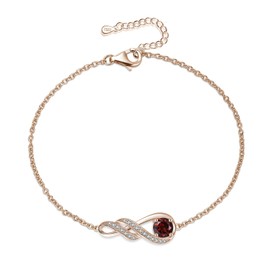 LOCIBLO January Birthstone Bracelets for Women 925 Sterling Silver Red Synthetic Garnet Bracelet Rose Gold Plated Infinity Pendant Jewelry for Her, 6.7"+1.2"