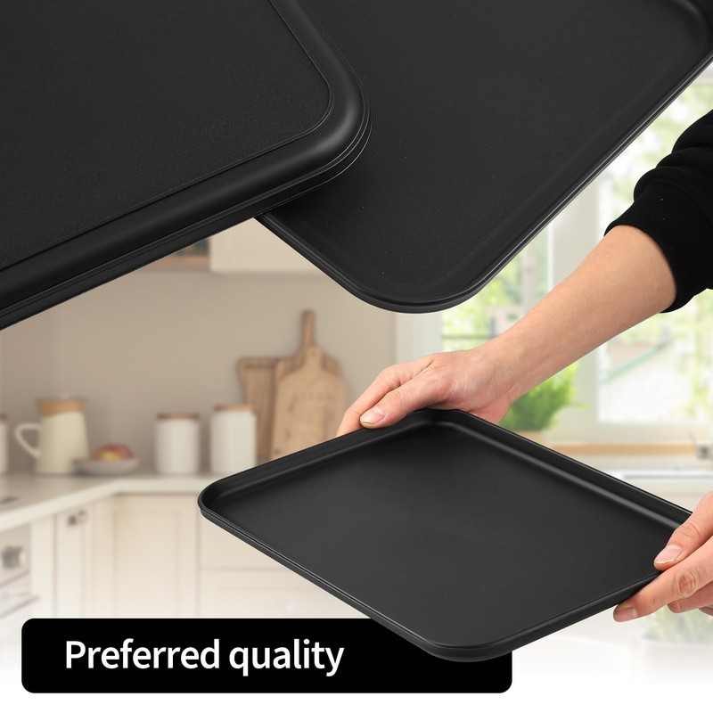 2‑Pack Black Non‑Slip Rectangular Plastic Food Serving Trays 12.2×8.9in