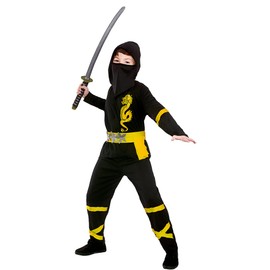 Wicked Costumes Kids Power Ninja Fancy Dress Costume - Black/Yellow - Large (8-10 Years)