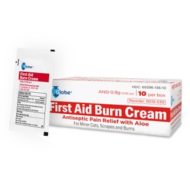 Globe First Aid Burn Cream 0.9g Packets, (10 Packets) Advanced First Aid Cream for Temporary Relief of Minor Burns, Cuts, and Scrapes (10 Packets)