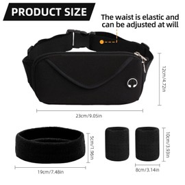 1 Black Fanny Pack With 2 Wristbands And 1 Headband, Outdoor Sports Fanny Pack, Multifunctional Fanny Bag, Waterproof Fanny Pack, Sweat-Absorbent Headband And Wristband, Sports Accessories
