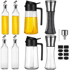 Reallnaive 4 Pcs Olive Oil Dispenser Bottle, 2 Pcs 2 in 1 Olive Oil Dispenser and Oil Sprayer, 2 Pcs Salt Grinder with Funnel, Pen and Kitchen Label for Kitchen