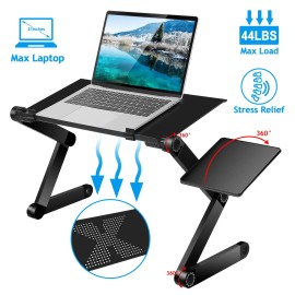 Aluminum Alloy Foldable Laptop Table Home Office Travel Use with Mouse Board Breakfast Snacking Tray for Notebook PCs TabletsBlack: Black