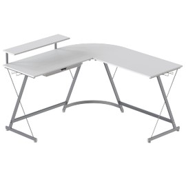 SHW 51 x 51 Inches Vista L-Shaped Desk with Monitor Stand and Drawer, White