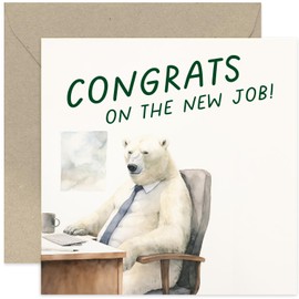 Old English Co. Funny New Job Cards - Polar Bear Well Done Card for Him Her Boyfriend Girlfriend Colleague Brother Sister - Congratulations Promotion Card | Blank Inside Envelope